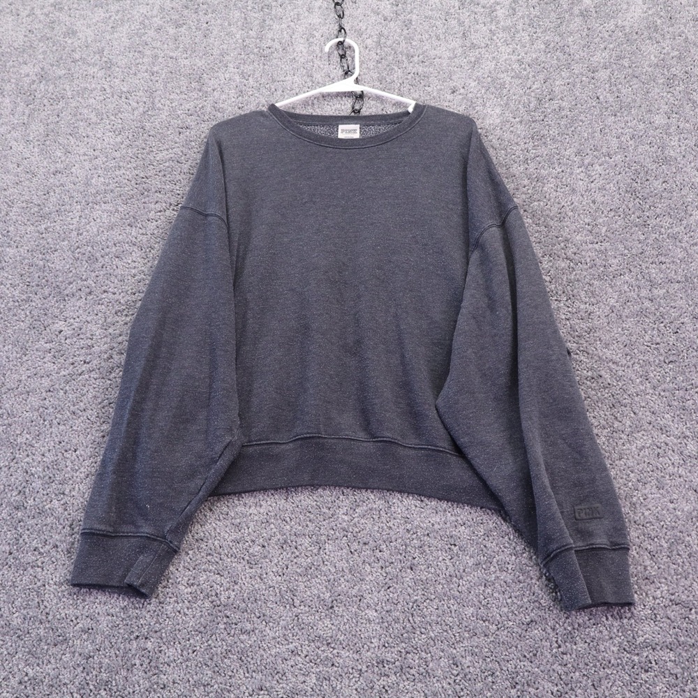 PINK Sweatshirt Womens Large Gray Pullover Crew Neck Long Sleeve